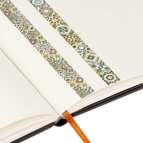 Twee strepen washi tape met mozaïekpatroon op open notitieboek