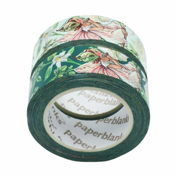 Washi tape met fee- en bloemmotief op groene achtergrond