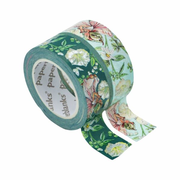 Washi tape met bloemen- en fee-ontwerp op groene achtergrond