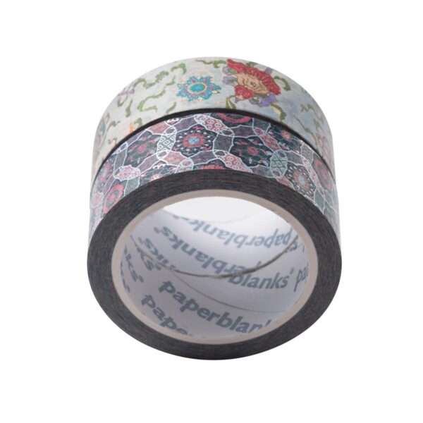 Washi tape met bloemen- en geometrisch patroon op witte achtergrond