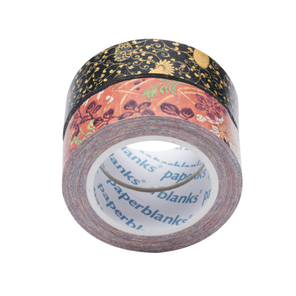 Twee rollen washi tape met bloemenpatronen op witte achtergrond