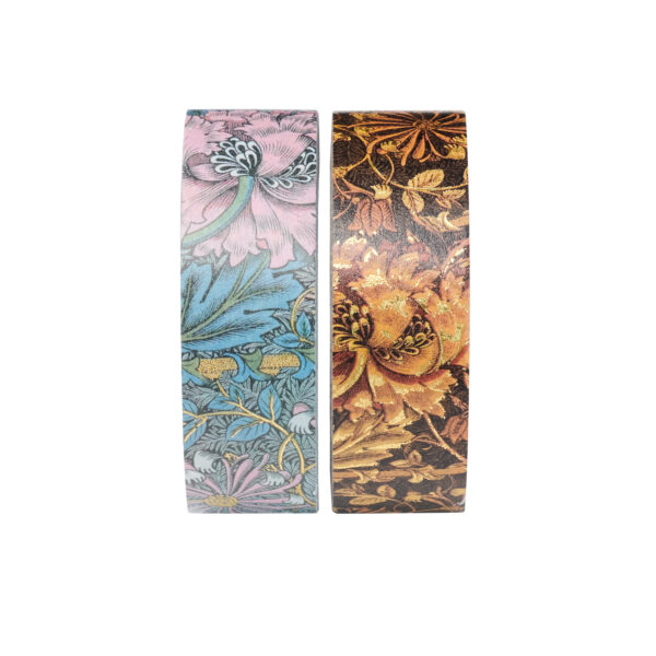Twee rollen washi tape met bloemenpatronen in pastel en goudkleurig