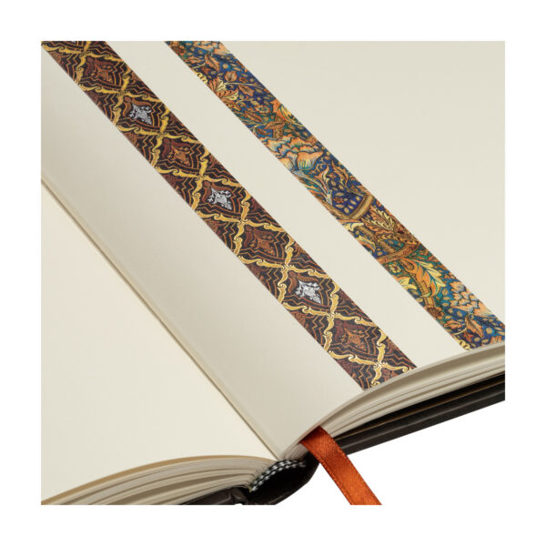 Twee washi tapes met gedetailleerde patronen op een open notitieboek
