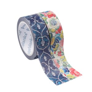 Twee rollen washi tape met bloemen- en patroonontwerp op witte achtergrond