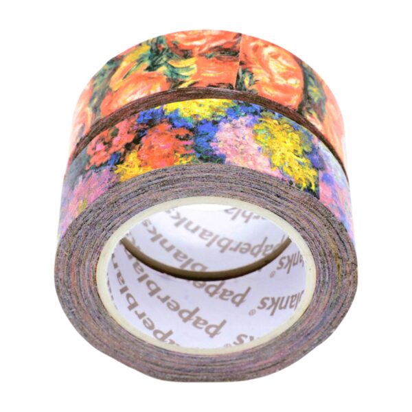 Rol washi tape met kleurrijk schilderijmotief op witte achtergrond