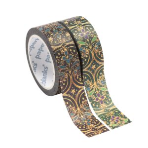 Washi tape met goudkleurig ornamentaal patroon op donkergroene achtergrond