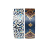 Twee rollen washi tape met blauw-wit en donkerblauw-goud patroon, schuin van bovenaf gefotografeerd