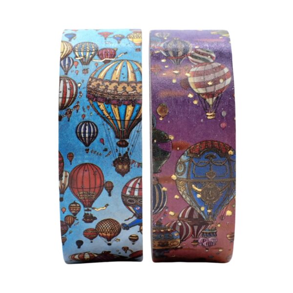 Twee rollen washi tape met luchtballonmotief op witte achtergrond