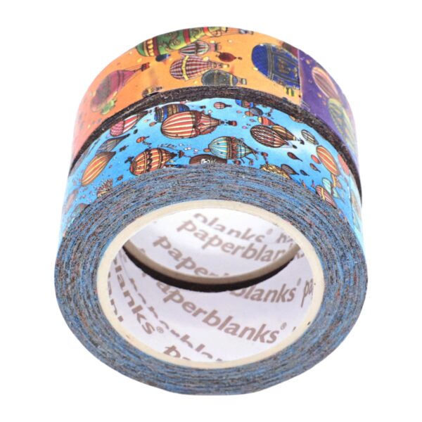 Washi tape van Paperblanks met luchtballonmotief op oranje en blauwe achtergrond