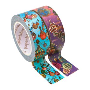 Twee rollen washi tape met luchtballonpatroon op witte achtergrond