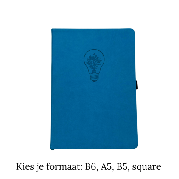 floral-light_dark-cyan Blauw notitieboek met lichtbol-ontwerp en bloemenpatroon op de voorkant
